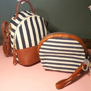Nautical Backpack & Wristlet Set, Leather & Canvas,  Perfect for Summer!!